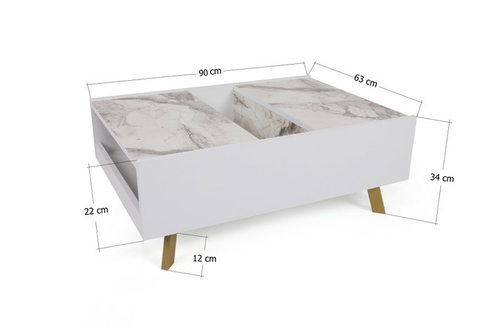 Hanah Home Mesa de centro Frida - White, 90x63x34 cm, Tablero de partículas recubierto de melamina, Color Blanco
